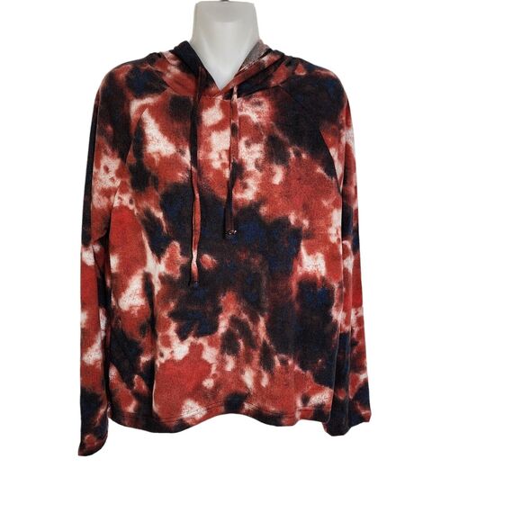 Madison + Hudson Womens Hoodie Large Pullover Tie Dye Red Ivory Retro Sweatshirt - Picture 11 of 11